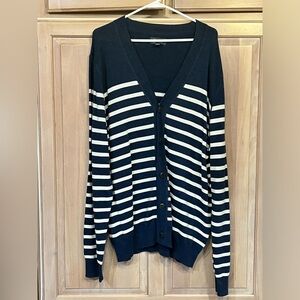 Wallin & Bros Sweater Mens Medium Cardigan Striped Blue Sz.XL